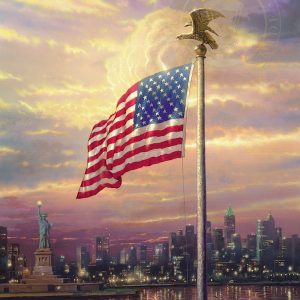 art-new-york-statue-liberty-flag-america-Thomas Kinkade