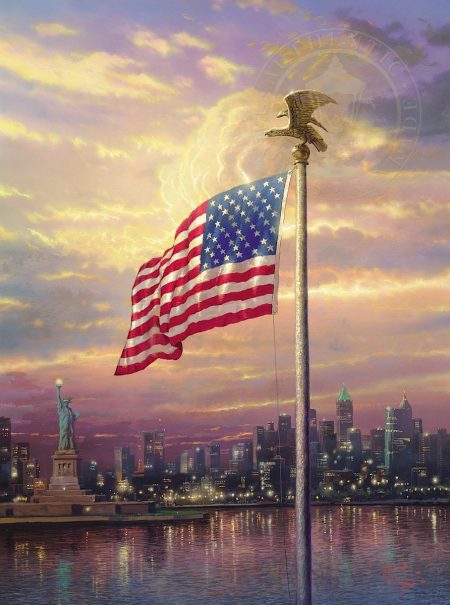 art-new-york-statue-liberty-flag-america-Thomas Kinkade